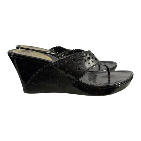 Cole Haan Shoes - Cole Haan Black Leather Wedge Sandals Women’s Size 10B Open Toe Slip-On